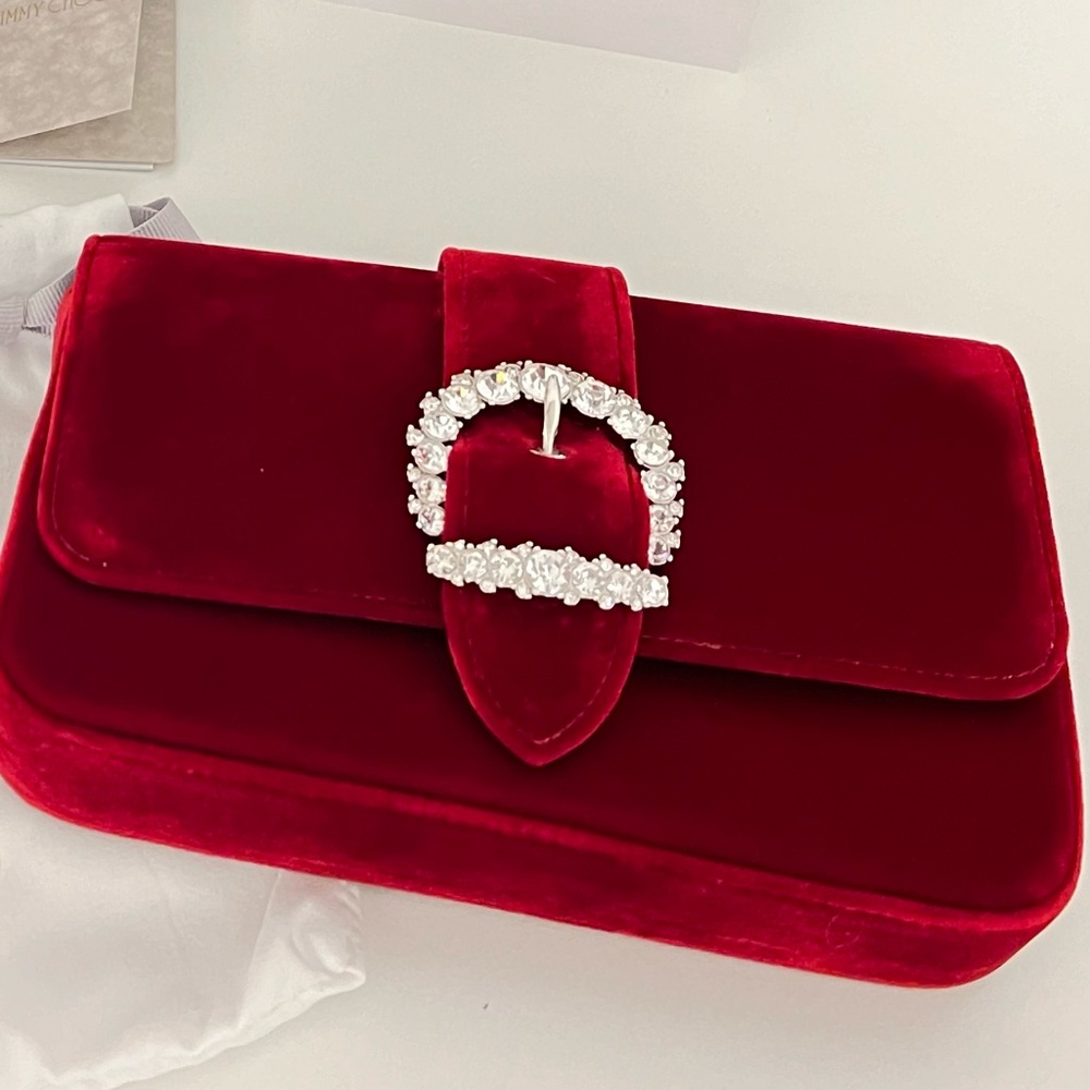 Jimmy Choo Sheri red velvet purse
